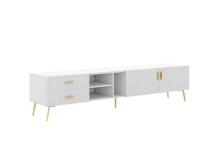Meuble TV - Moderne - Blanc - 2 portes - 2 tiroirs