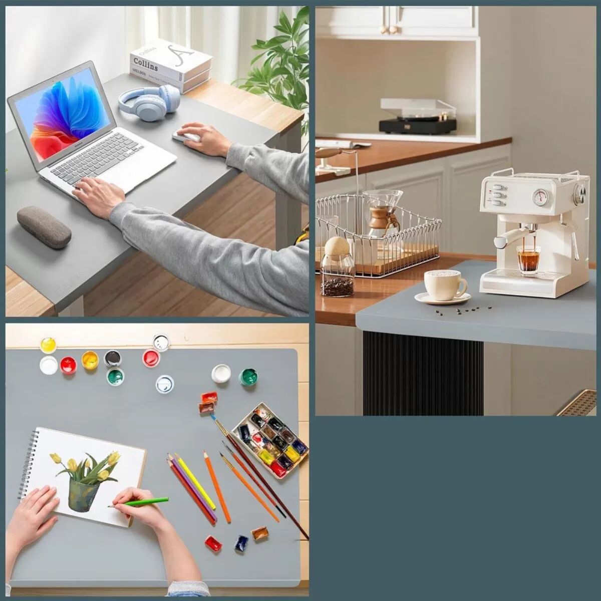 INF Protection de Bord de Bureau en Silicone 71x50cm - Coussin de Bord Doux et Sûr pour Tables et Comptoirs Gris