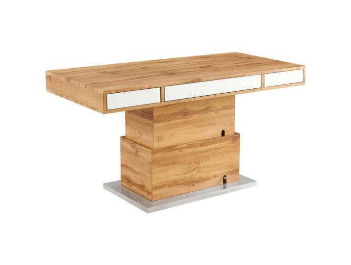 Livetastic Couchtisch, Weiß, Eiche, Metall, 6 Schublade(n) Schubladen, rechteckig, Sockel, 70x48-77x140 cm, höhenverstellbar, einfacher Aufbau, Wohnzimmer, Wohnzimmertische, Couchtische, Couchtische höhenverstellbar