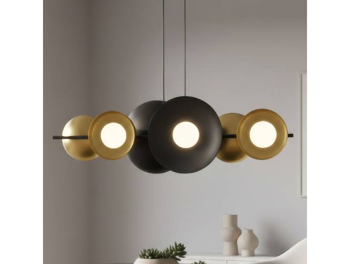 Suspension Volum 100 x 140 x 23cm Noir/Noir/Doré Verre opale, acier G9