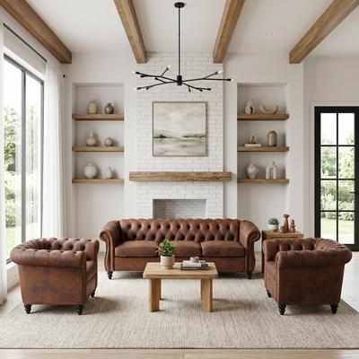 GDFStudio - 3‑Piece Configurable 5‑Seat Living Room Sofa Set with Birch Legs
