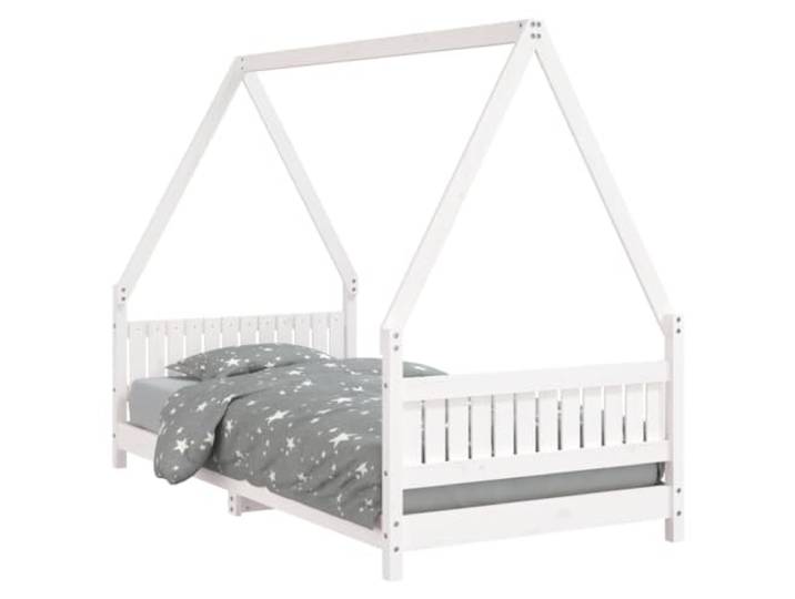 FDSAQOPT Weiß 90x190 cm Massivholz Kiefer Hausbett-Design, Holzlatten für Stabilität, niedrige Einstiegshöhe, Kiefernholz mit rustikaler Maserung, Matratze nicht