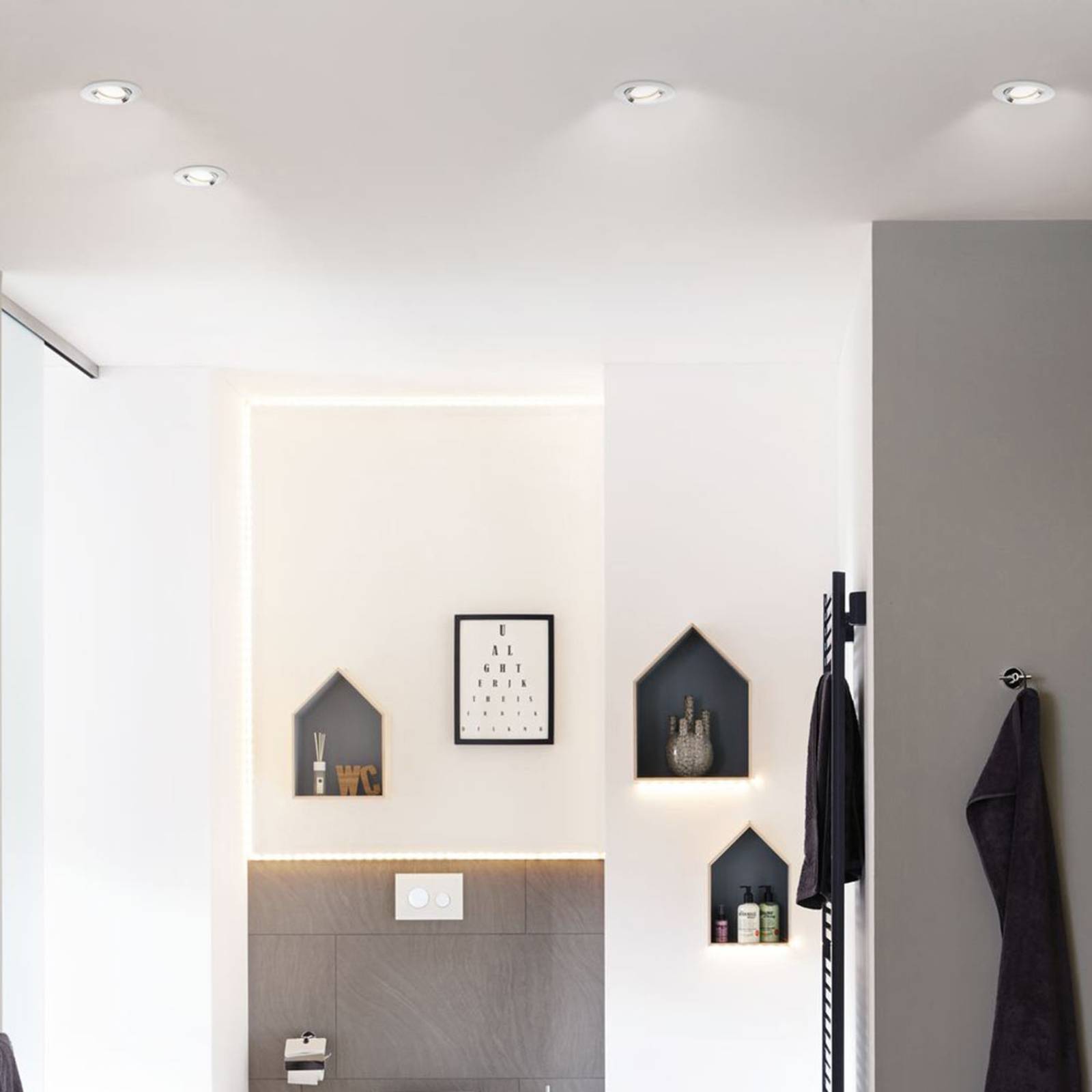 Paulmann Einbauspot Nova, 3er, weiß, dimmbar, IP65, 2.700 K dimmbar, weiß / opal, für Wohn- / Esszimmer, Aluminium, Modern