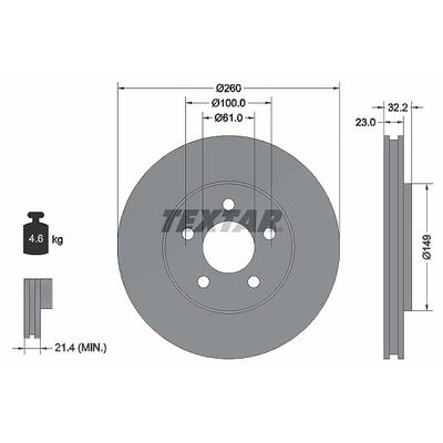 Textar Bremsscheibe [Hersteller-Nr. 92271603] für Dodge, Chrysler, Plymouth