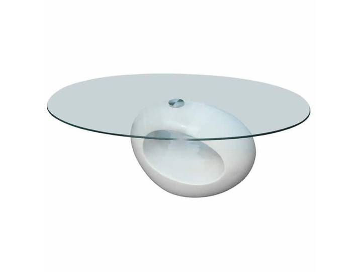 ELORAN Table Café pour Salon - Table basse ovale - avec dessus de table en verre - Blanc brillant - 115x65x40 cm 88851