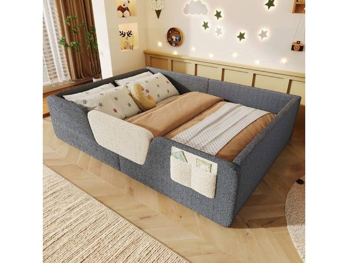 Lit- Zukavenir- en samt sans matelas garde-corps de sécurité amovibles poche en tissu intégrée pour le rangement- 140x190cm