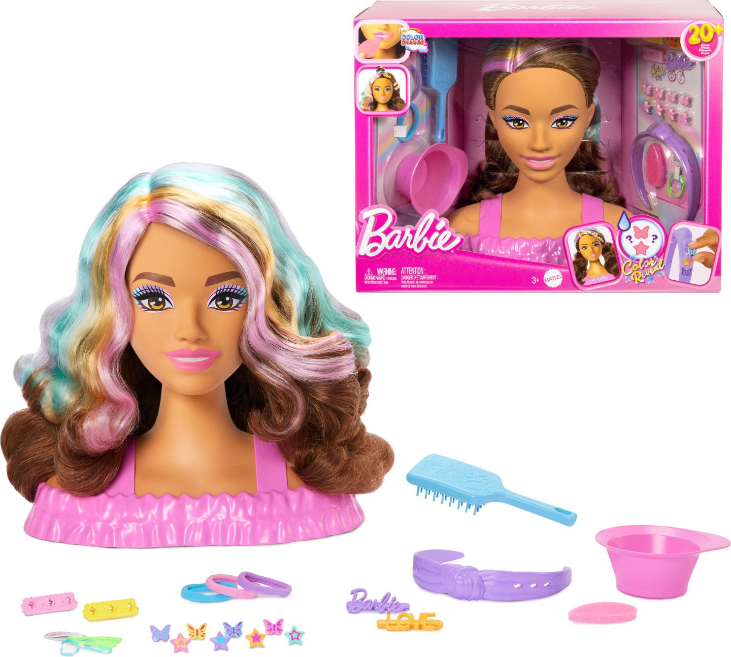 Barbie Kappop met donkerbruin haar en meer dan 20 accessoires voor haarstyling, JFG82
