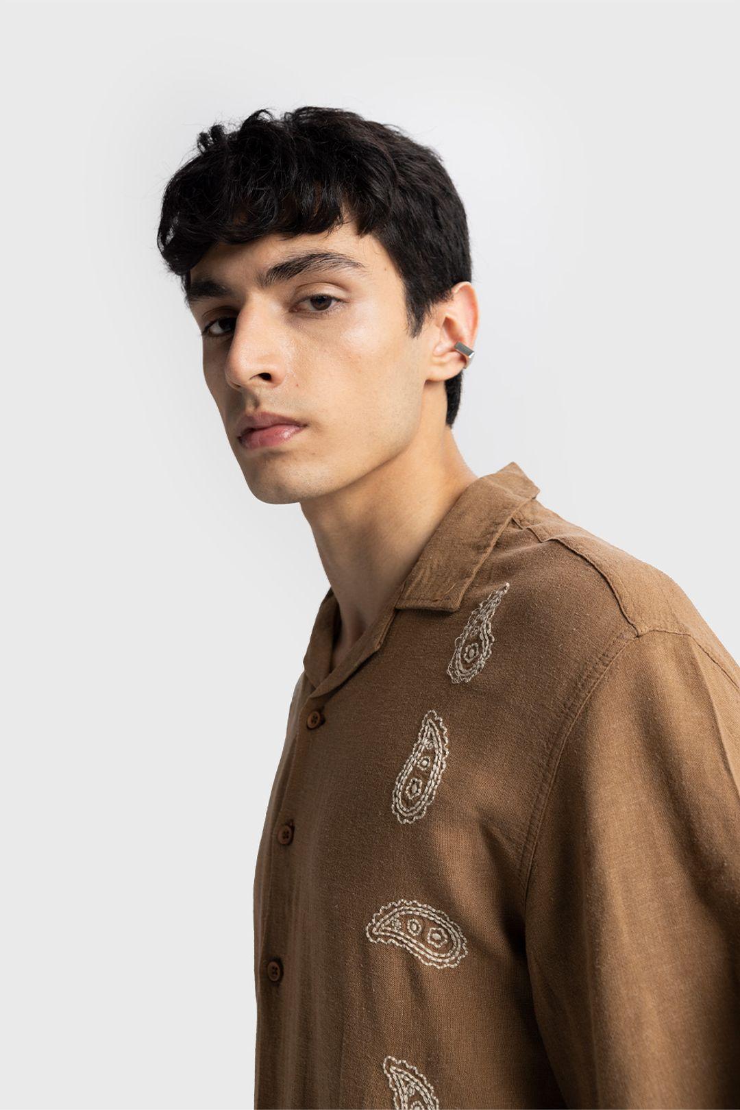 Heren Katoenen Geborduurd Poplin Korte Mouwen Shirt
