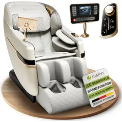 Juskys Massagesessel Naxos mit LCD-Bedienung, Bluetooth, USB & Heizung – Weiß/Hellgrau