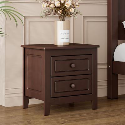 toswini Walnut Wood 2-Drawer Nightstand for Bedroom Mid Century Retro Bedside Table with Classic Design