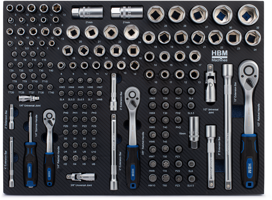 HBM Insert avec set de douilles, set de cliquet 145 pièces