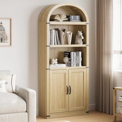 Garvee Bookcase with Doors Arched Bookshelf 71.65in Tall Bookcase Farmhouse Cabinet with Shelves