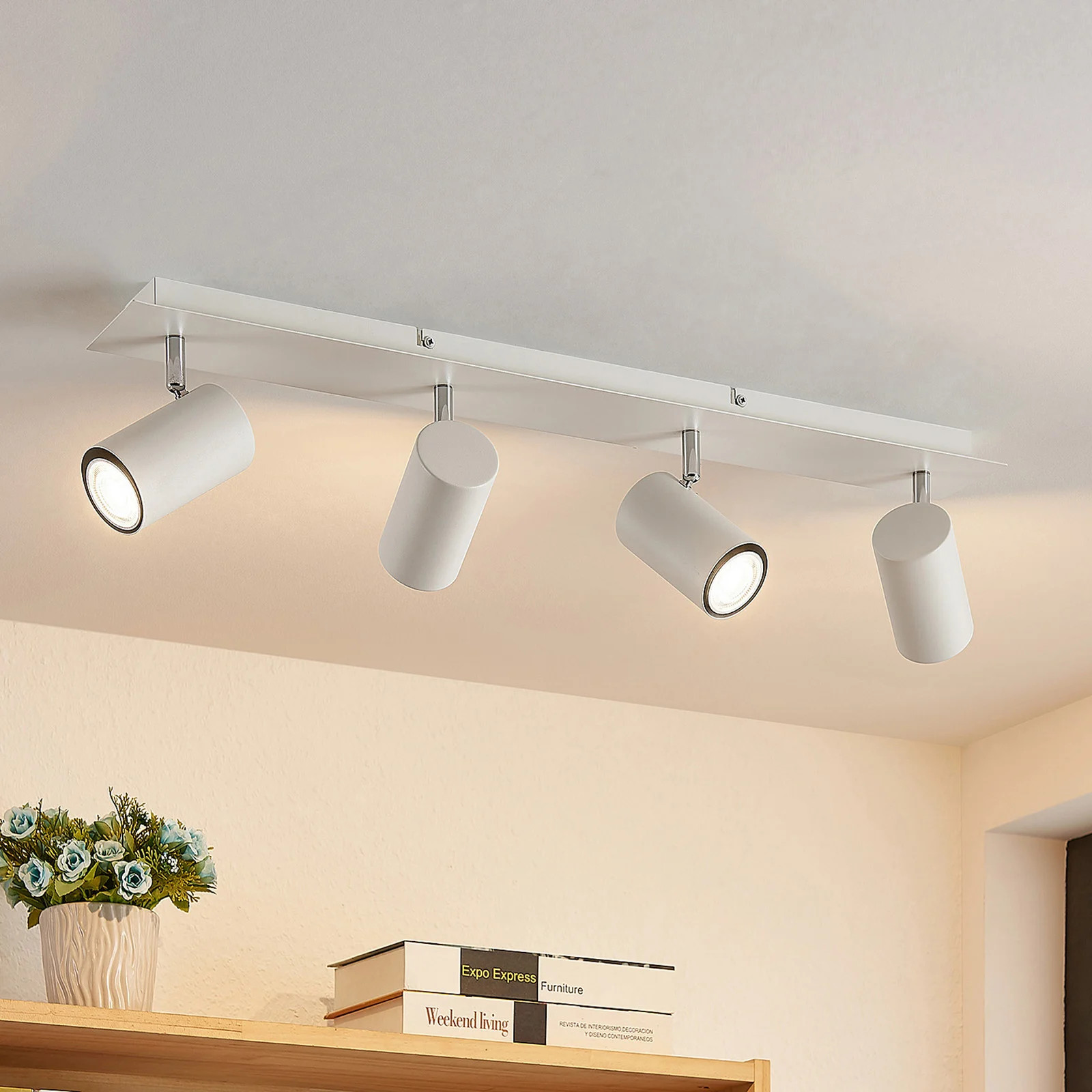 Lindby Joffrey Plafondspot Wit - 4-Lamps - Modern - Metaal en Glas - Dimbaar en Verstelbaar
