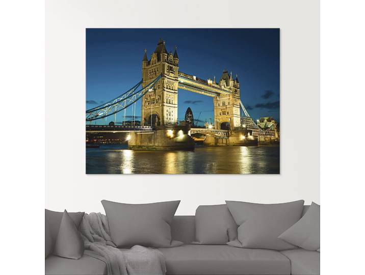 Glasbild ARTLAND Tower Bridge Abenddämmerung London , blau (farbe bild(er): blau), B:20cm H:20cm, Bilder, Glasbild, in verschiedenen Grössen