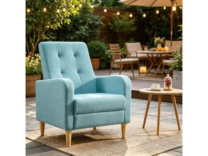 Fauteuil relax 1 place - ZEVKOR - Bergère - Dossier haut - Assise rembourrée - Tissu bleu