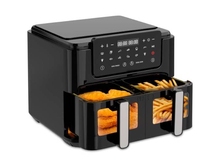 Strex Airfryer XXL - 10L - 2500W - Heißluftfritteuse - Doppelter Airfryer - 50°C bis 200°C - 10 Kochprogramme - Schwarz