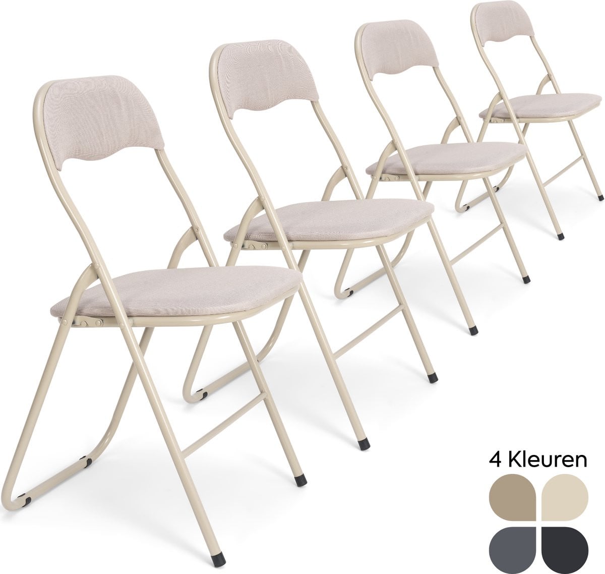 Meije Nova Klapstoelen Set van 4 - Beige - Linnen - Zithoogte: 45 cm