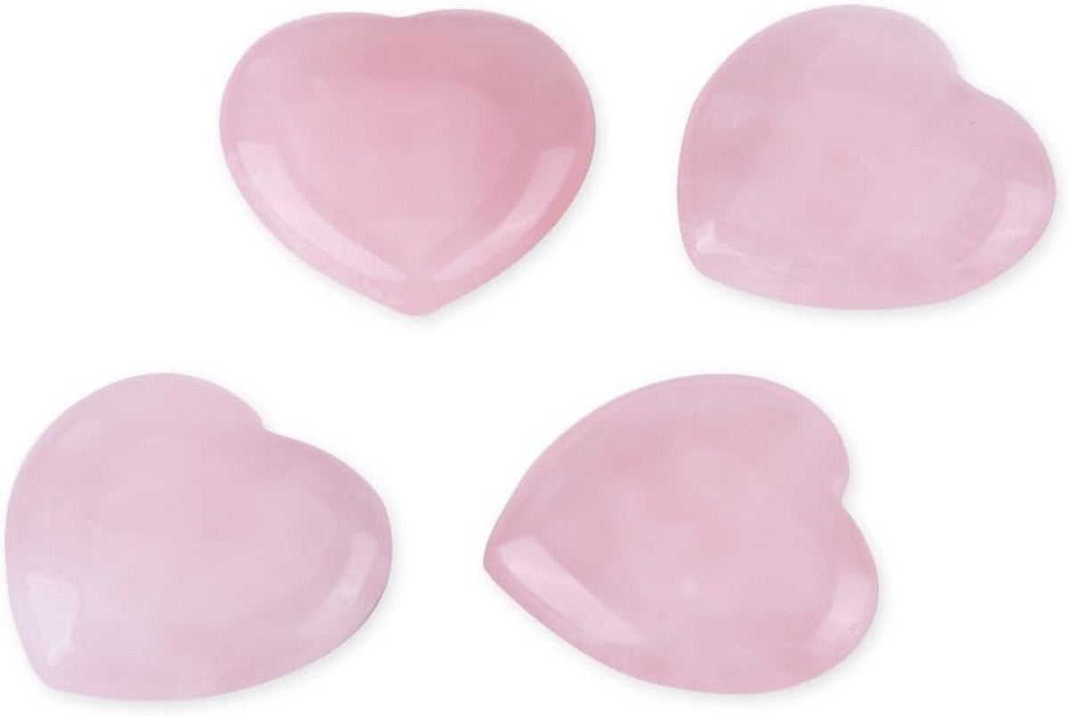 Set van 4 Rozenkwarts Hartstenen - Natuurlijke Kristal Healing Edelstenen