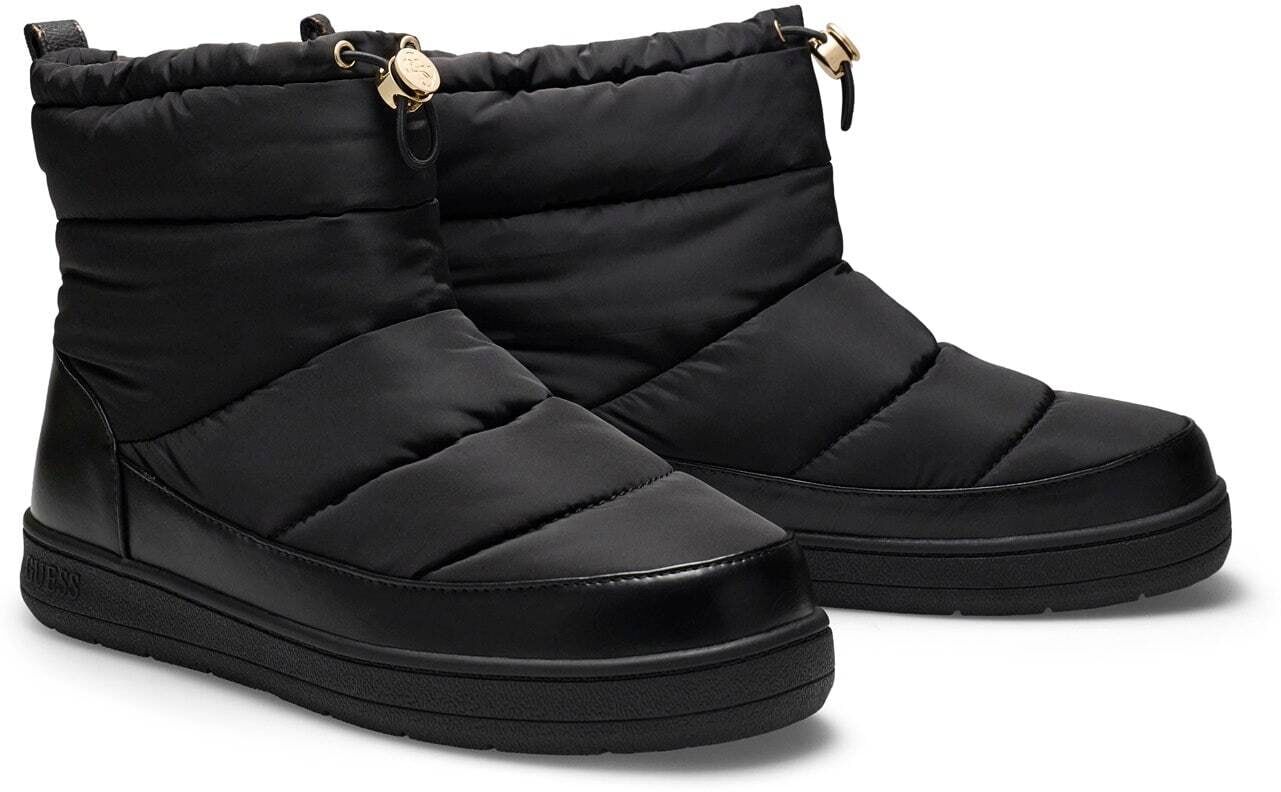 Winterboots GUESS "VICENT", Damen, Gr. 39, Textil, schwarz, Lederimitat, Textil, Schuhe Winterboots, Boots mit Zugkordel, in sportlich-casualer Optik schwarz 39, Textil