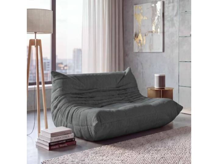 Mendler 2-Sitzer Sofa HWC-R34 Couch Stoff Cord (300g/m²) 138cm - dunkelgrau Zweisitzer, 2er-Sofa, Couch, Polster-/Loungesofa