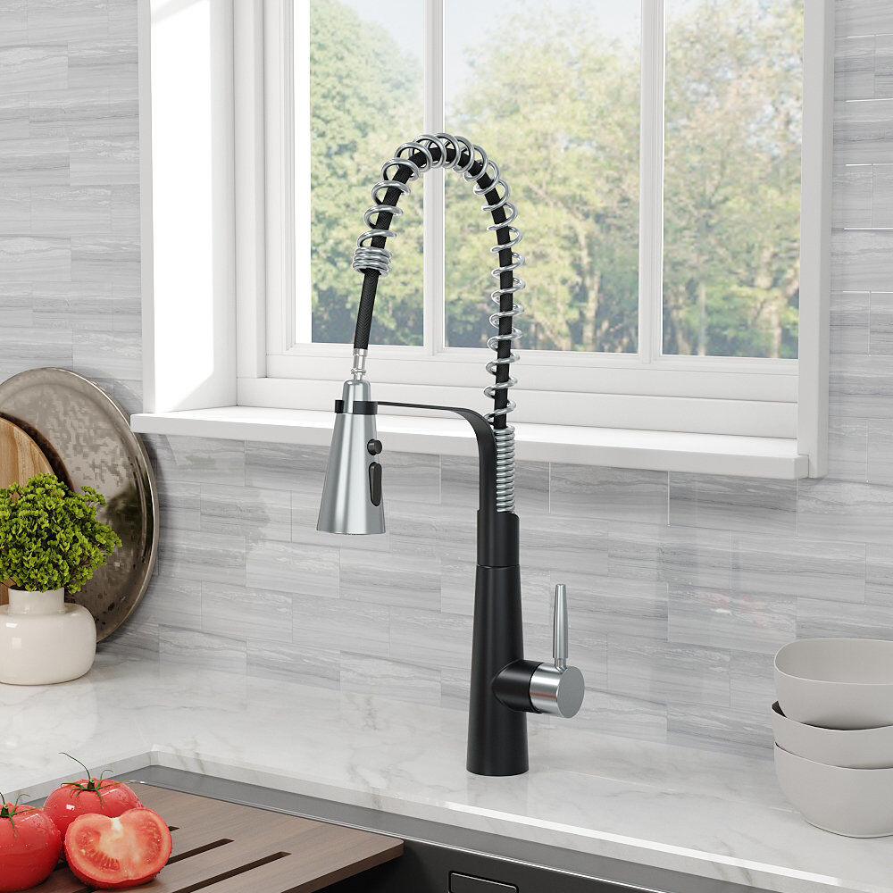 Belfry Kitchen Dunfee Pull Out Kitchen Faucet Matte Black/Chrome 53cm