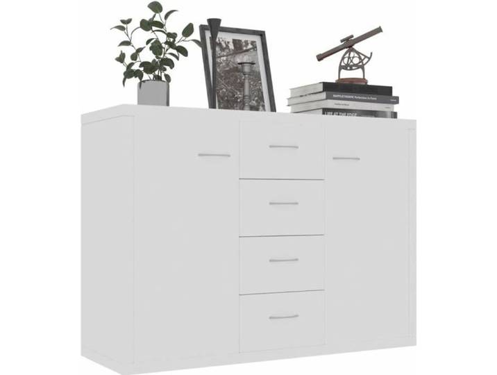 Buffet de cuisine contemporain - Chic - Blanc - 88x30x65 cm - 4 tiroirs et 2 portes
