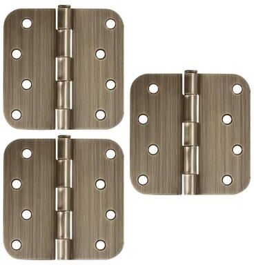 Design House Antique Brass Steel Plain Bearing Door Hinge with Removable Pin, 4 x 4 in. 5/8 in. Radius, 3-Pack