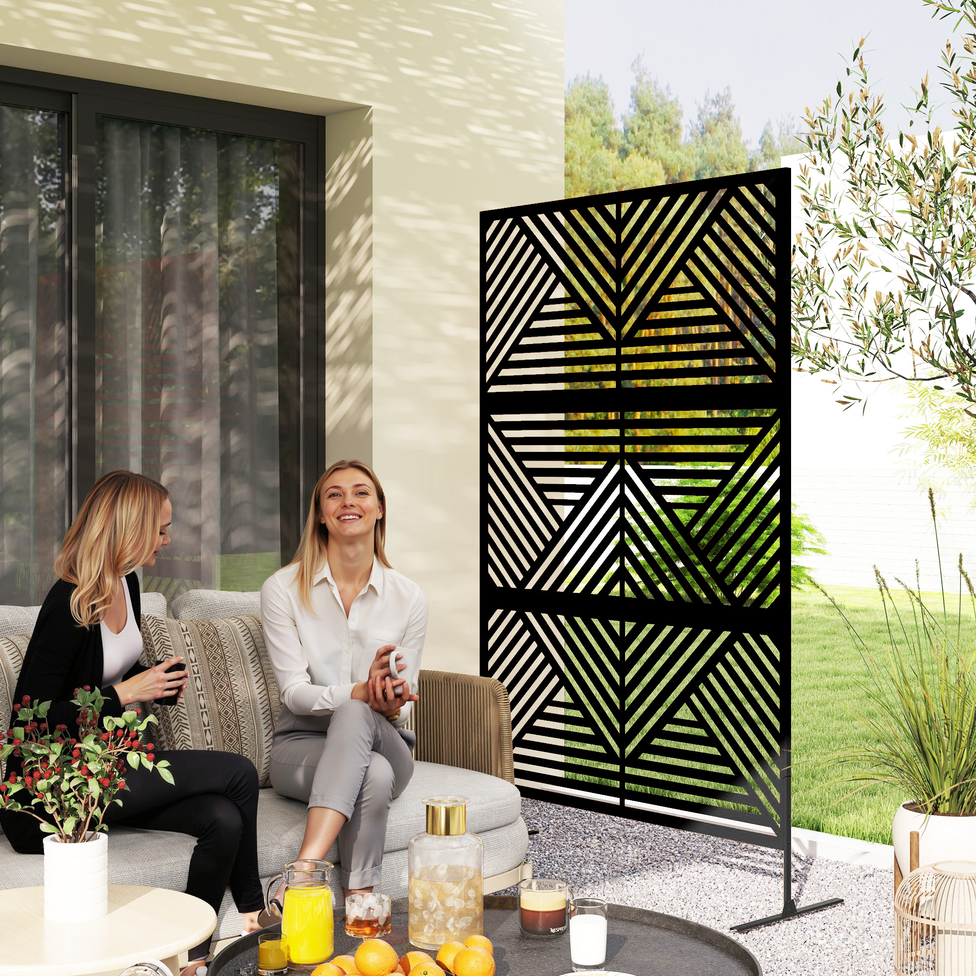 Outsunny Separé Divisorio da Esterno Decorativo e Traliccio per Rampicanti, 122x45x198 cm, Nero   Aosom Italy
