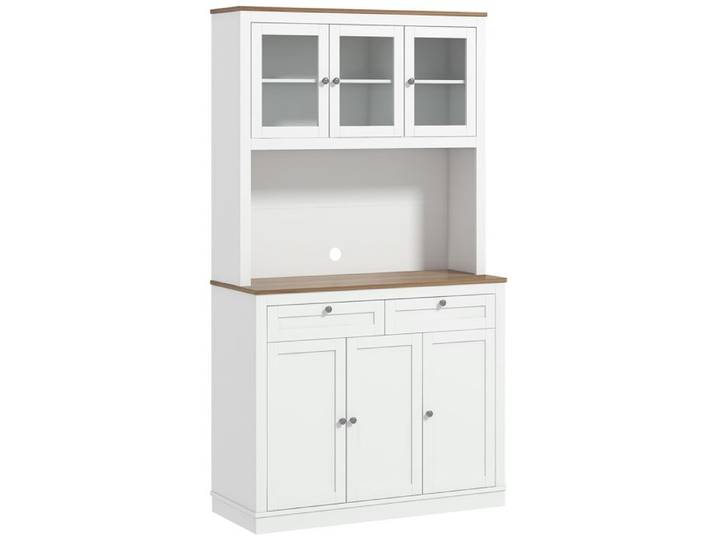 Buffet haut cuisine armoire de cuisine 6 portes 2 tiroirs plan de travail étagères réglables 100x40x180cm blanc