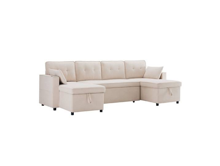 i@home Schlafsofa U-förmiges Sofa mit Schlaffunktion, Polstersofa, mit Getränkehalter, Stauräume, Dunkelgrau/Weiß