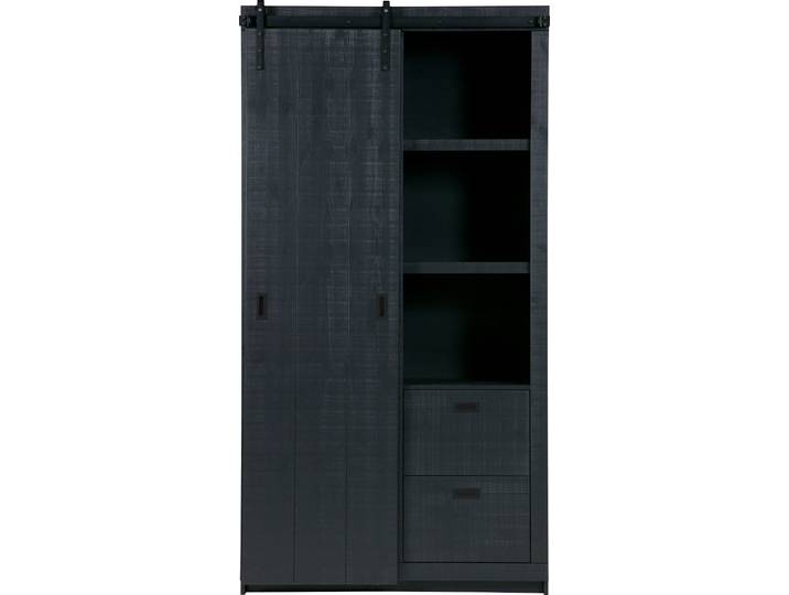 Vitrine WOOOD Slide Barn FSC-Kiefernholz bandsägerauh, H 230 x B 122 x T 37 cm , schwarz, B:122cm H:230cm T:37cm, Holzwerkstoff, Schränke, Vitrine, Metallschiene für Schiebetür, pfleigleicht, lackierte Oberfläche