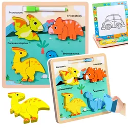 Puzzle Board 2in1 Holz Pädagogische Dinosaurier Marker