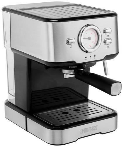 Princess 01.249412.01.001 Kapselmaschine Edelstahl, Schwarz mit Milchaufschäumdüse, mit Druckbrühsystem, mit Filterkaffee-Funktion