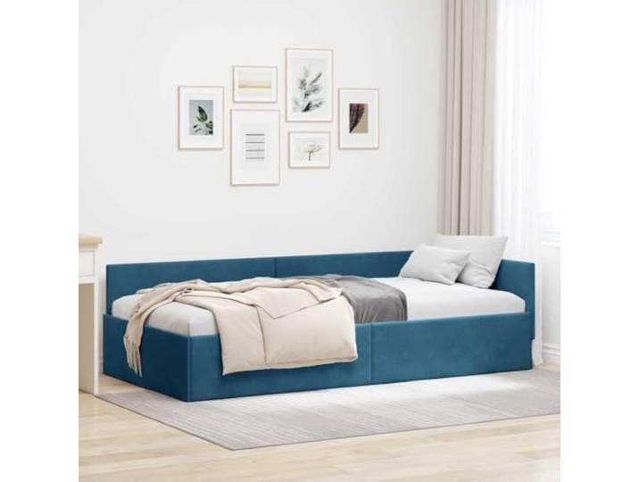 RJPLMFV Bettgestell, Winkel, Blau, 90 x 200 cm, Velours L-Design, verstellbarer Kopf, Lattenrost, widerstandsfähiges Sperrholz, für Schlafzimmer oder Studio