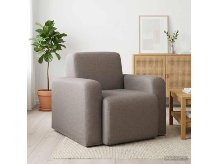 Sessel Taupe Stoff mit Armlehnen und Holzrahmen Klare Linien,schlichte Silhouette,Polyester-Polsterung,verstrebter Holzrahmen,trocken abwischbar