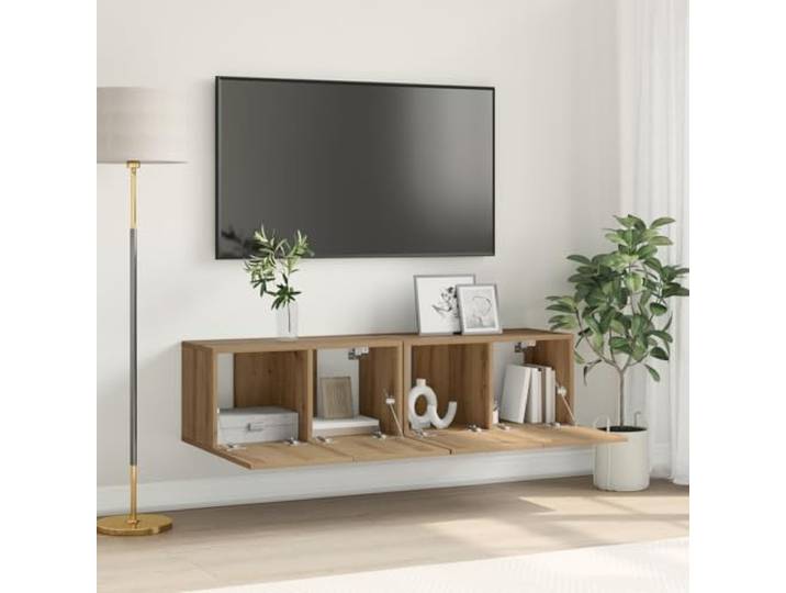 HEFZGDB TV-Schrank Set Artisan Eiche MDF Mittel TV-Schrank Rechteckig mit Zwei Türen für Moderne Einrichtung und funktionale Aufbewahrung, wandmontiertes Design für platzsparende