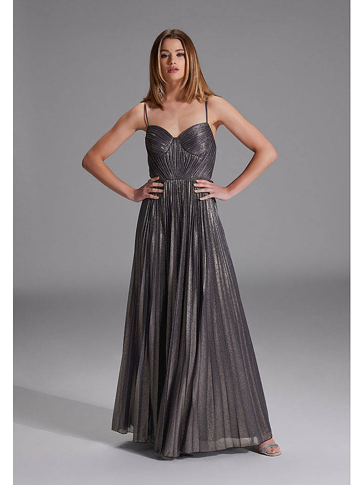 HEY KYLA Plisseekleid in Schwarz/ Silber - 34
