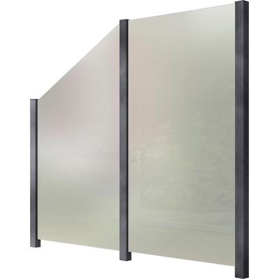 Zaun STAKET PRO, grau, Pfosten: 3 Stk., Aluminium, Glas, Zaunelemente, Glaszaun, Gesamtlänge: 2,212 m, 3 Pfosten