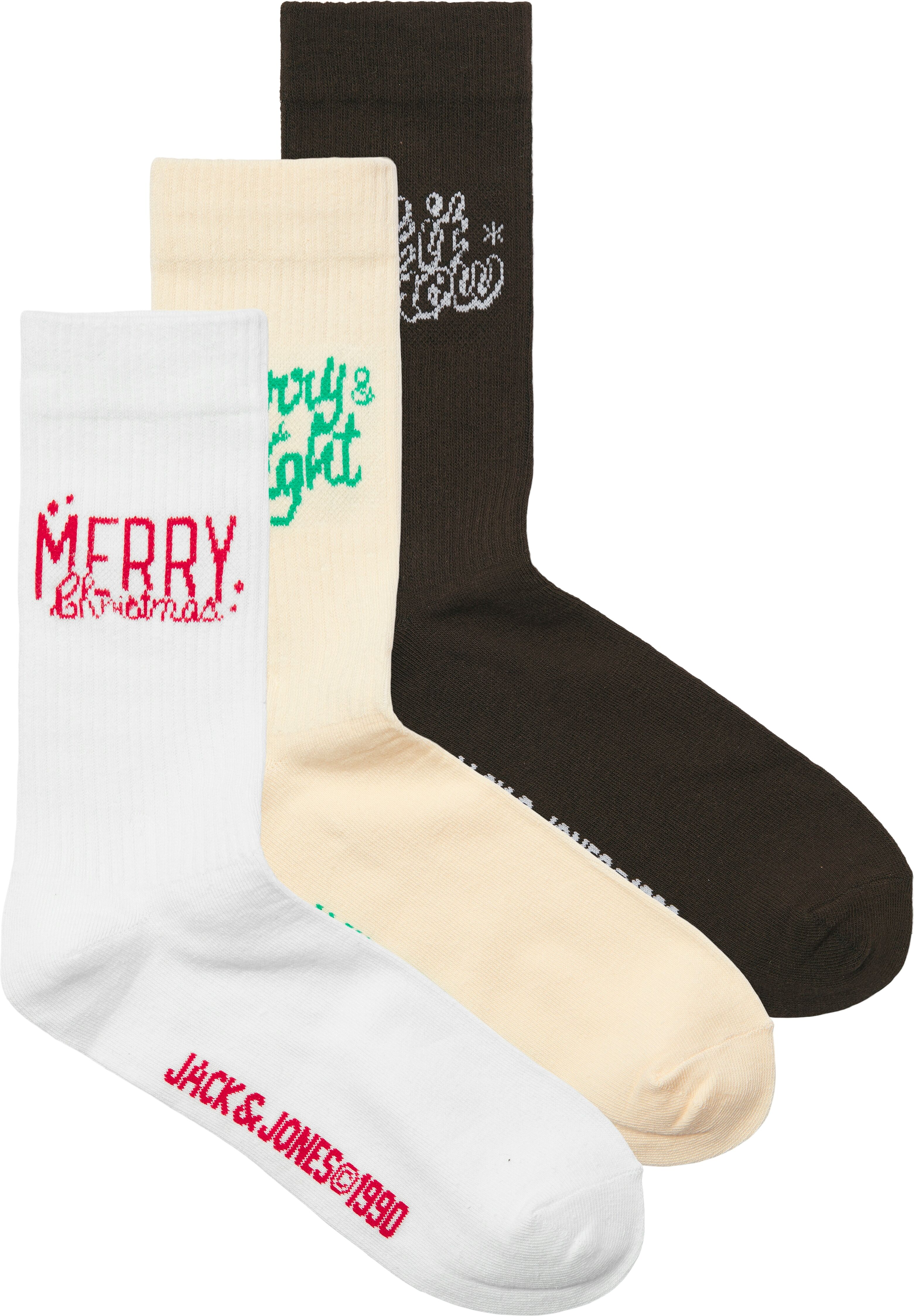 Freizeitsocken JACK & JONES "JACMERRY TENNIS SOCKS 3 PACK", Herren, bunt (buttercream pack:weiß, delicioso), Baumwollmischung, bedruckt, normal, Socken Freizeitsocken buttercream pack:weiß, delicioso Einheitsgröße