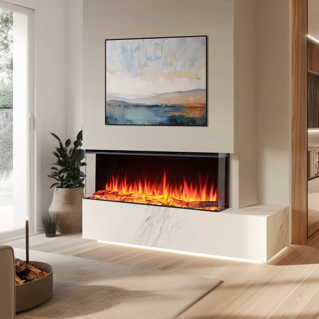 FLAMME Knighton Platinum Smart Inset Media Wall Electric Fireplace 1-2-3 sided View Compatible with Alexa Deep Fuel Bed Perfect for Media Wall Powder Coated Steel 49.5 cm H x 110 cm W x 26 cm D