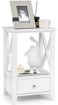 Costway 2-Tier 16 x 14 Inch Multifunctional Nightstand with Storage Drawer-White