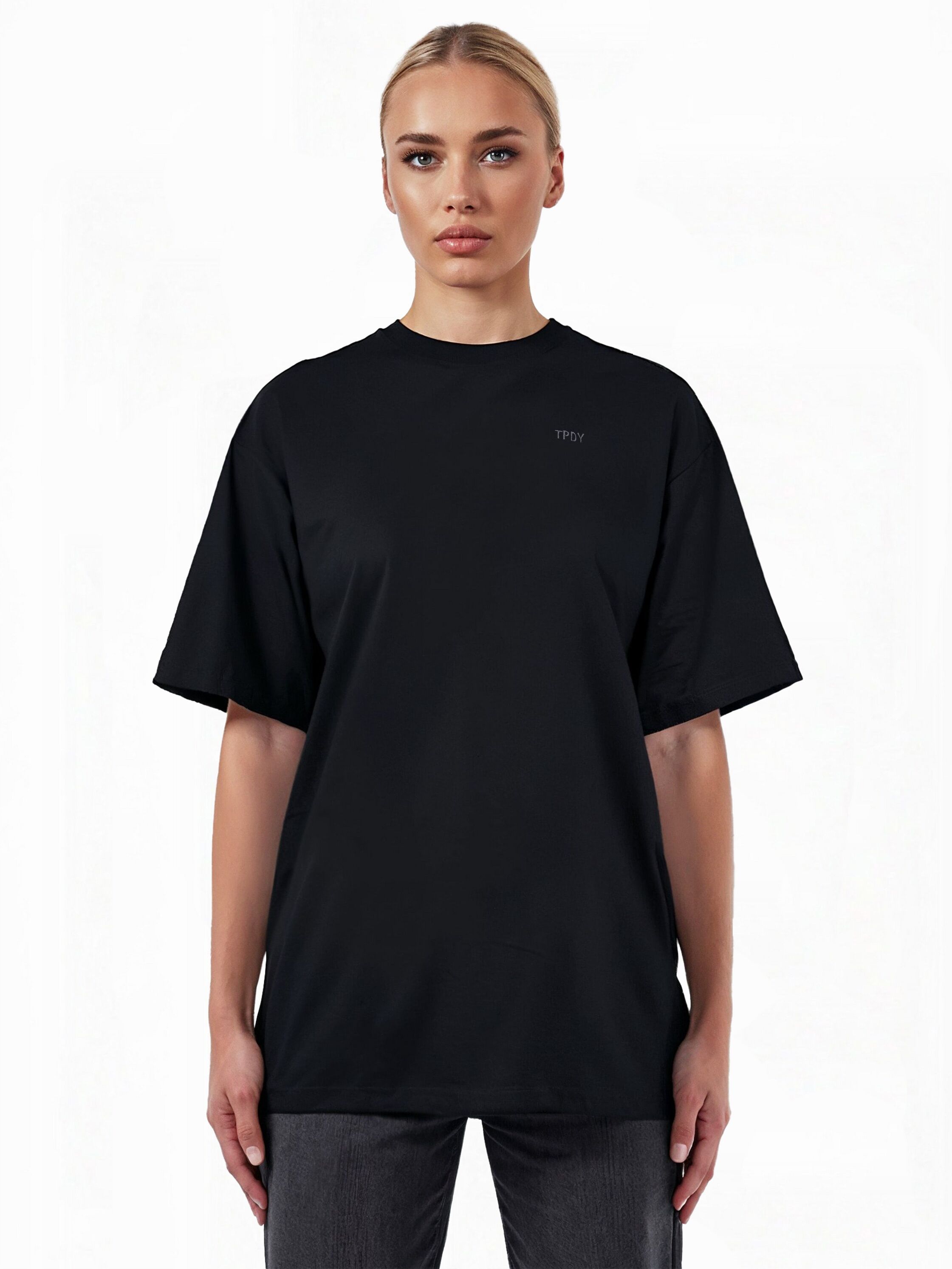 Oversize-Shirt TRUEPRODIGY "Haram F Logo Stickerei Oversized Rundhals", Damen, Gr. XL, schwarz, Obermaterial: 100% Baumwolle CO., Rundhals, Shirts Oversize-Shirt