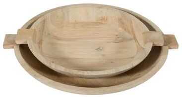 BIDK Home Sandblasted Oak Wooden Bowl Set of 2