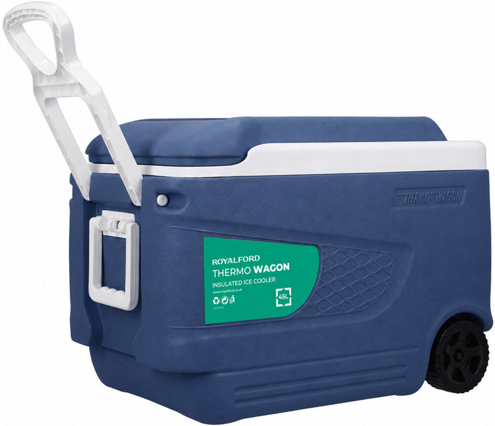 ROYALFORD 45L Insulated Cooler Box   Portable Ice Box with Handle Wheels   Heavy Duty Cool Box for Camping Picnic Travel   3 Layer Insulation Chiller Blue 45L