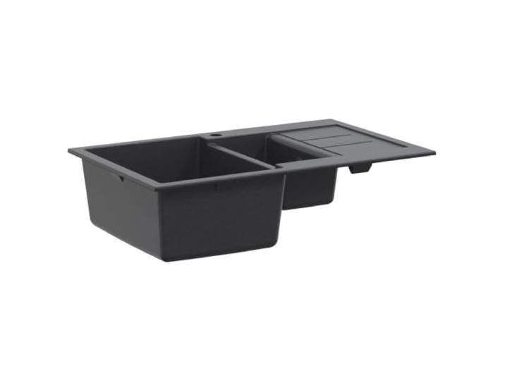 Küchenspüle mit Doppelbecken, Granit, 80 x 50 x 30,5 cm, wendbar Granitverbundwerkstoff, 80 % Quarz, Abfluss-Set im Lieferumfang enthalten, Dicke 10 mm, Löcher 35 mm, für den Innenbereich