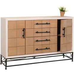Kommode HWC-N30, Schrank Sideboard Highboard mit Türen und Schublade, Massiv-Holz MDF, 92x140x42cm