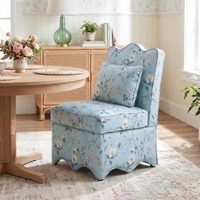 Furniture of America Lavine French Fabric Scalloped Fully Upholstered Accent Chair with Throw Pillow