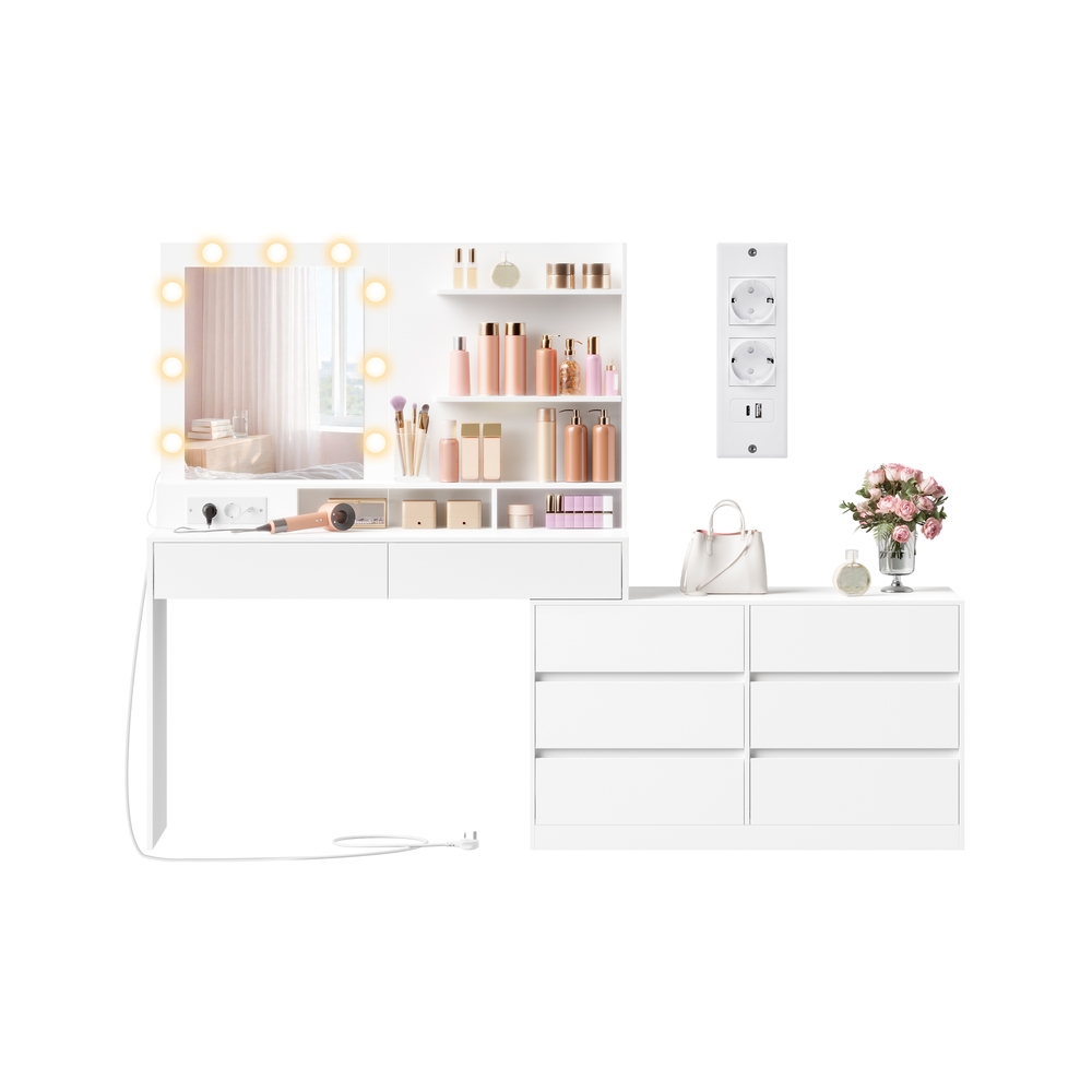 VASAGLE Kailyn Kollektion - Schminktisch mit Spiegel und LED-Beleuchtung RDT140WB01