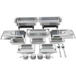 APS Chafing-Dish-Set, Edelstahl, 2 Chafing Dishes mit GN-Behältern, 61 × 36 × 20 cm, 28,6 l