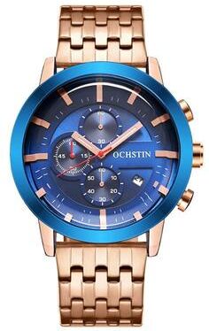 Everyday Crate OCHSTIN 7248 Mens Stainless Steel Watch Multifunctional Quartz Business Dress Watch rose Gold Blue
